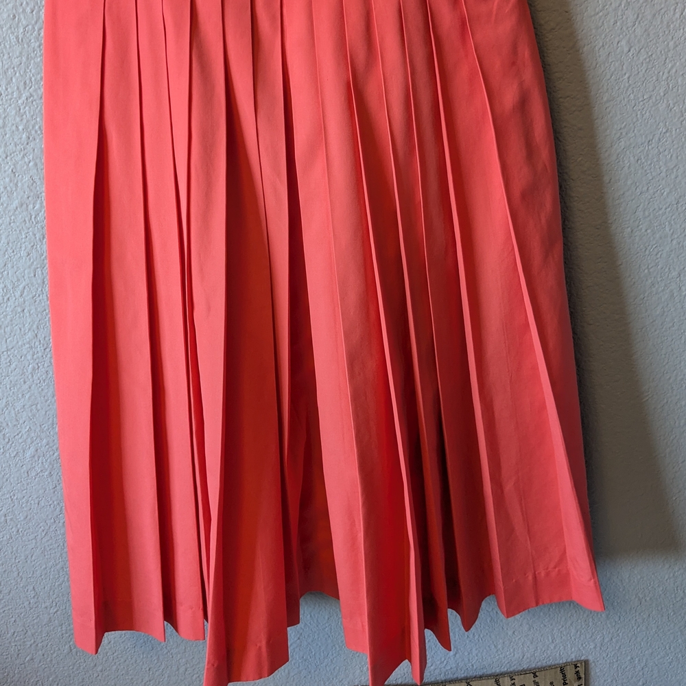 Vintage Elegant Orange Peach Dress Pleats Fit & Flare With Pockets Sz. L - Picture 10 of 10